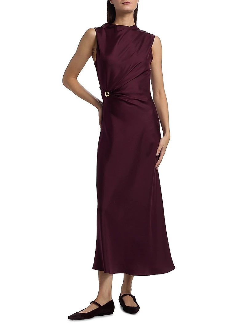 Roan Silk Draped Midi-Dress