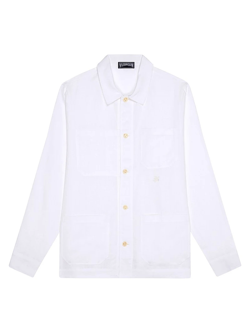 Linen Turtle Embroidery Shirt