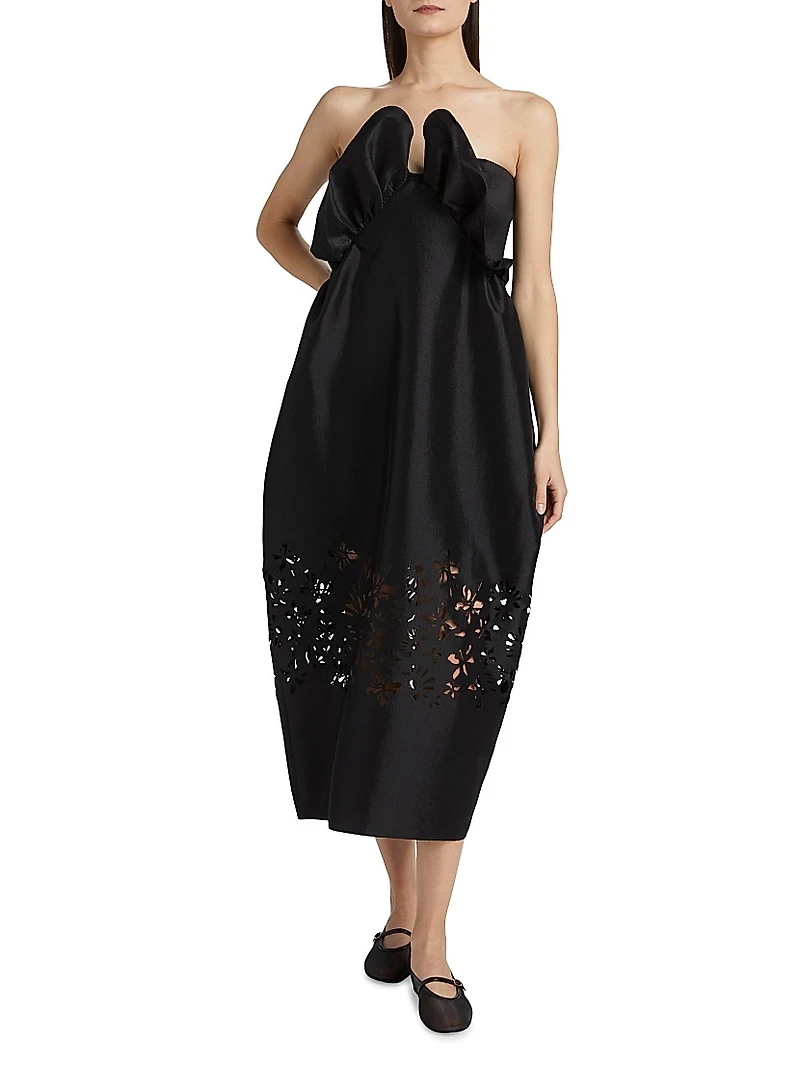 Raha Taffeta Flower Laser-Cut Dress