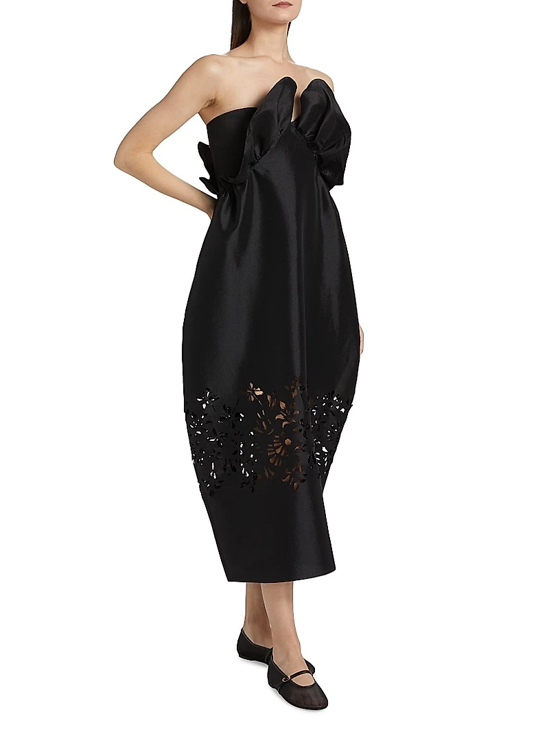 Raha Taffeta Flower Laser-Cut Dress
