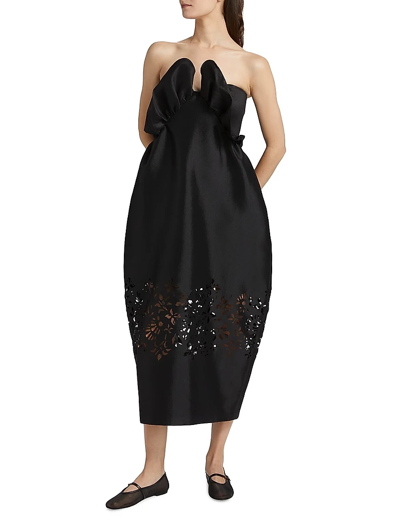 Raha Taffeta Flower Laser-Cut Dress