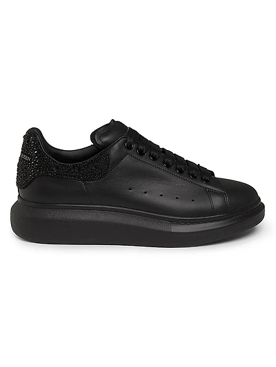Oversized Crystal Heel Leather Low-Top Sneakers