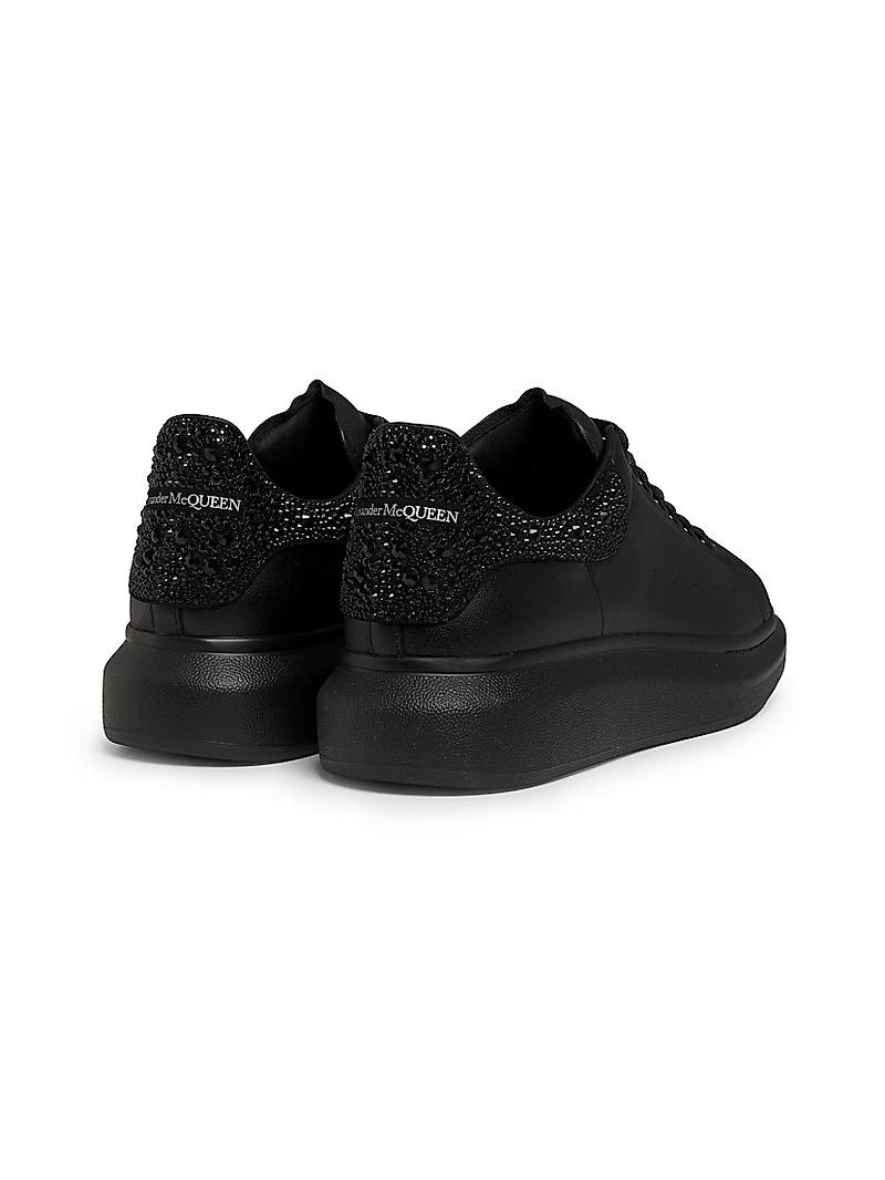 Oversized Crystal Heel Leather Low-Top Sneakers