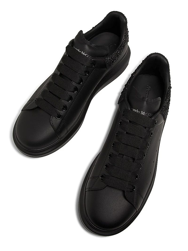 Oversized Crystal Heel Leather Low-Top Sneakers