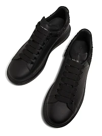 Oversized Crystal Heel Leather Low-Top Sneakers