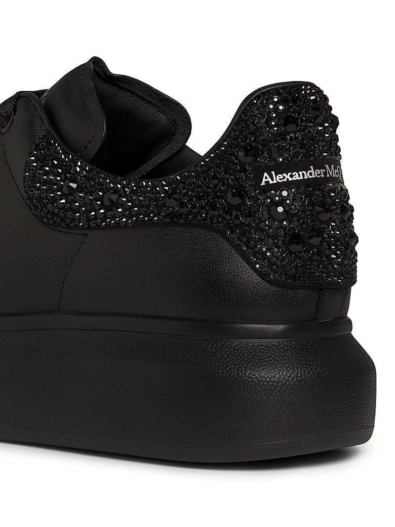 Oversized Crystal Heel Leather Low-Top Sneakers