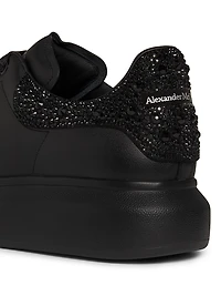 Oversized Crystal Heel Leather Low-Top Sneakers