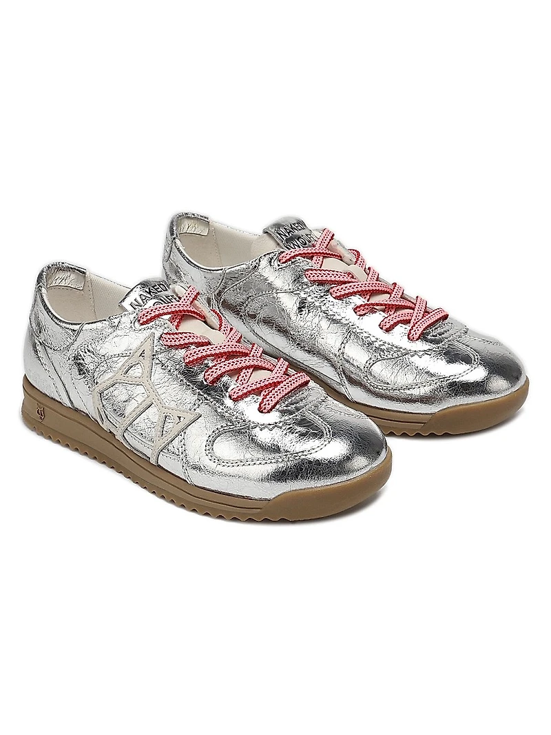 Exposuree Silver Crinkle Metallic Leather Sneakers