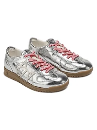 Exposuree Silver Crinkle Metallic Leather Sneakers