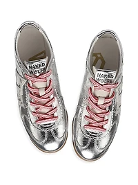 Exposuree Silver Crinkle Metallic Leather Sneakers