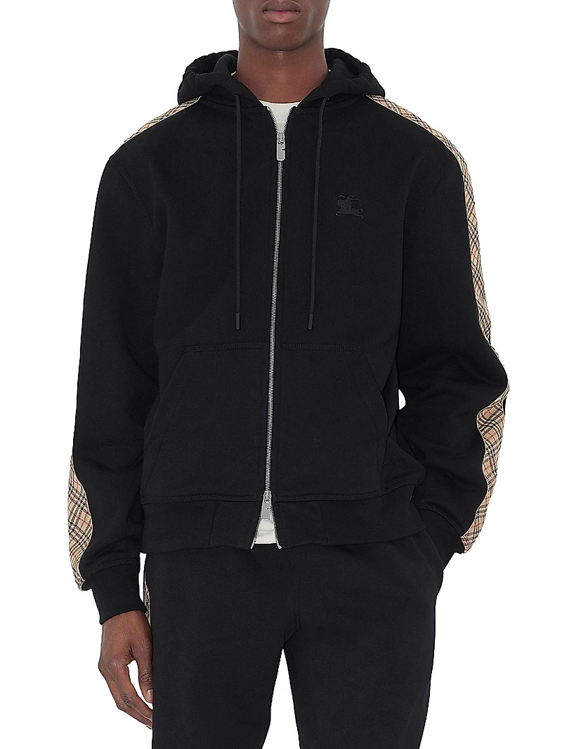 Scott Check-Trim Cotton Hoodie