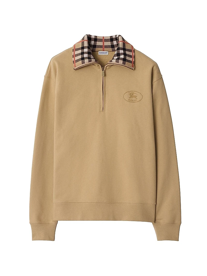 Ray Check Collar Cotton Half-Zip Sweatshirt