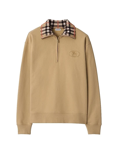 Ray Check Collar Cotton Half-Zip Sweatshirt