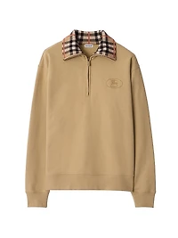 Ray Check Collar Cotton Half-Zip Sweatshirt