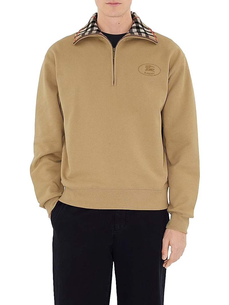 Ray Check Collar Cotton Half-Zip Sweatshirt