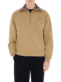 Ray Check Collar Cotton Half-Zip Sweatshirt