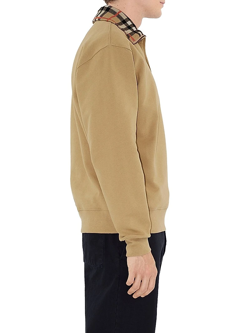 Ray Check Collar Cotton Half-Zip Sweatshirt