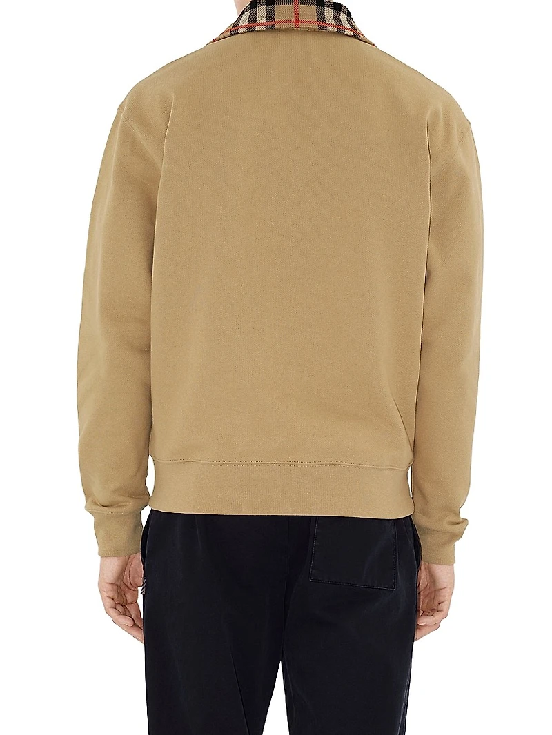Ray Check Collar Cotton Half-Zip Sweatshirt