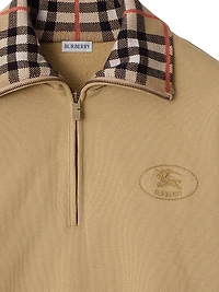 Ray Check Collar Cotton Half-Zip Sweatshirt