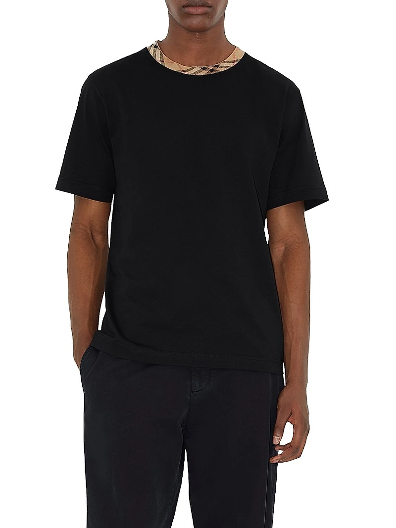 Ryan Check Trim Cotton T-Shirt