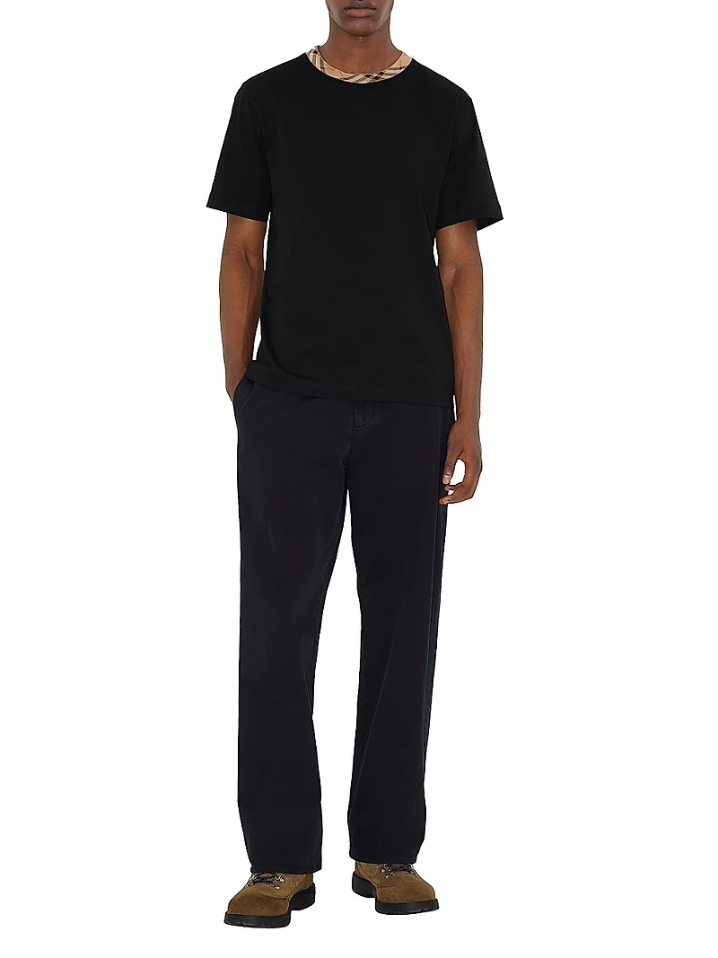 Ryan Check Trim Cotton T-Shirt