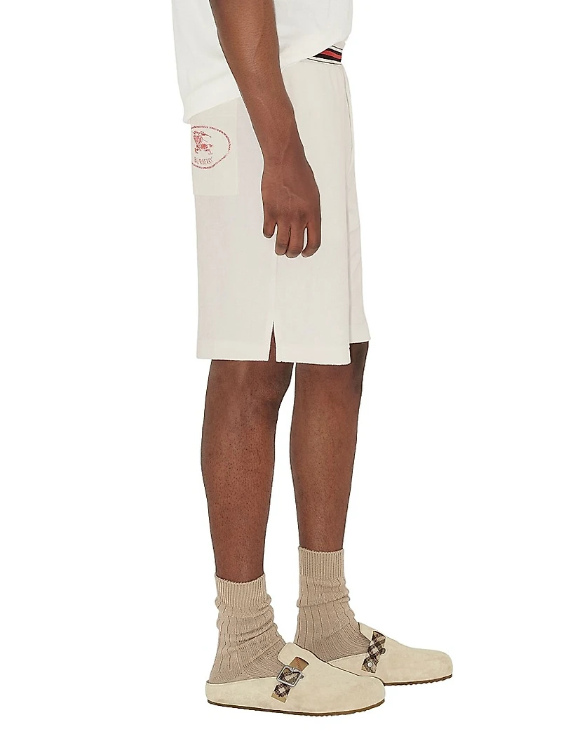 Flat Front Logo Cotton-Blend Shorts