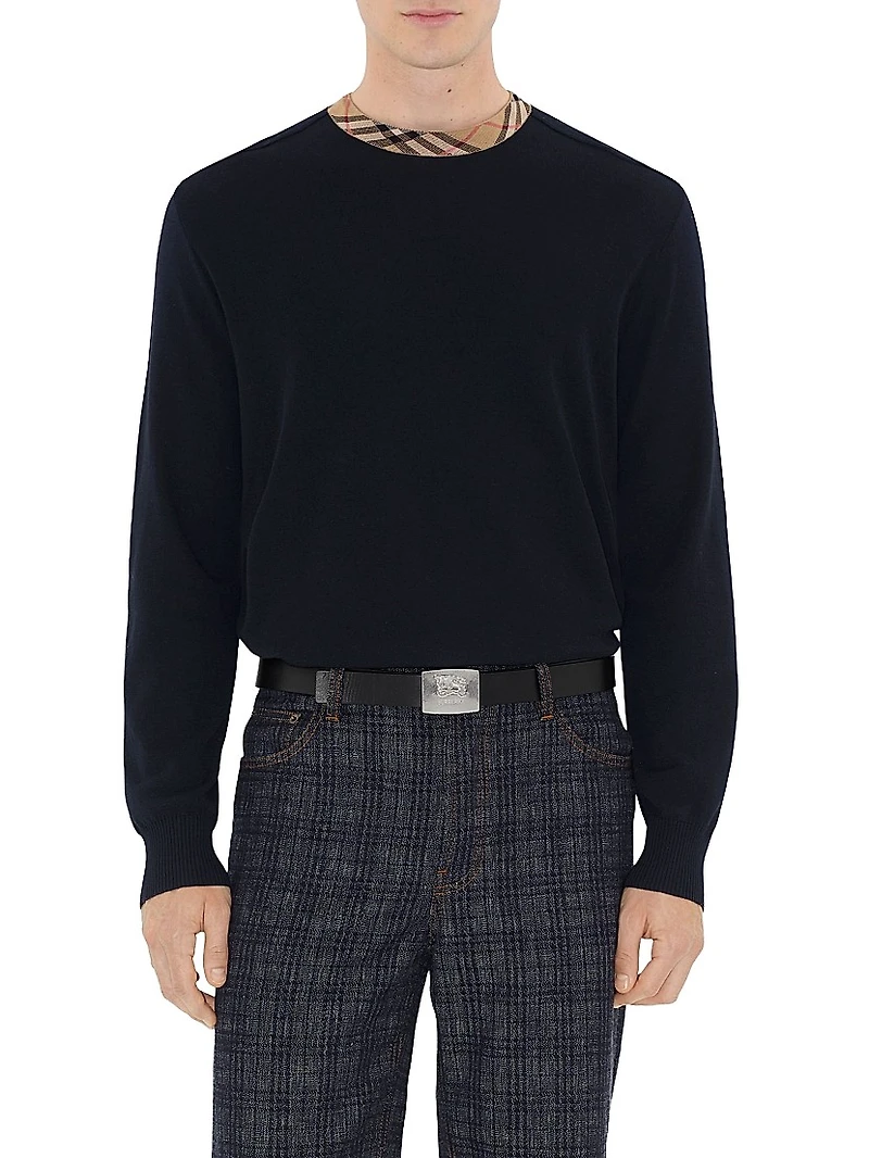 Michael Check Trim Wool Sweater