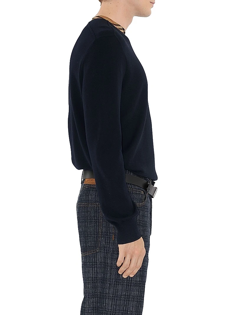 Michael Check Trim Wool Sweater