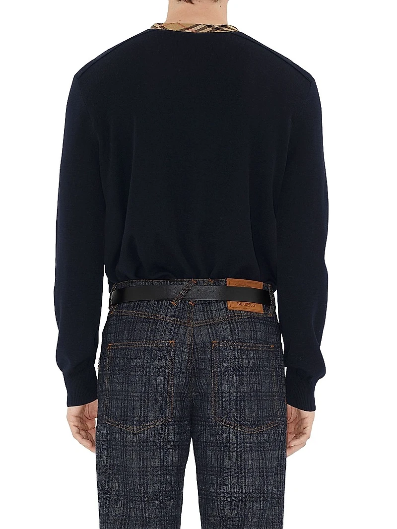 Michael Check Trim Wool Sweater