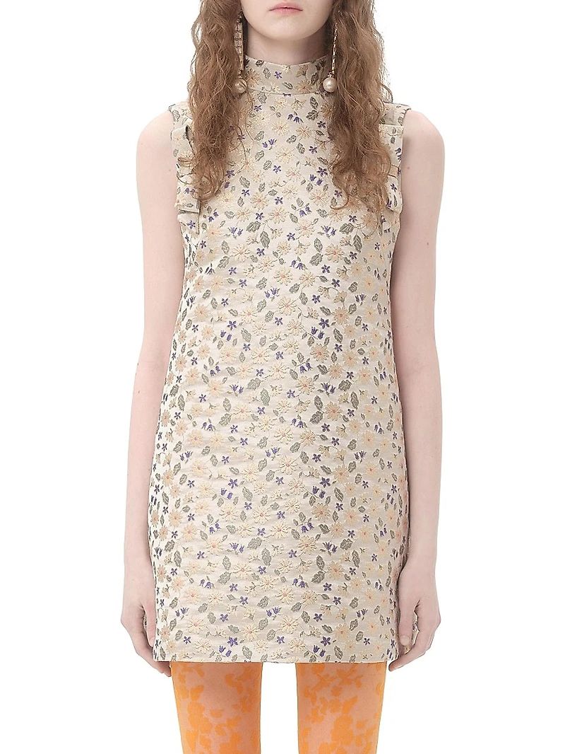 Short Mini Dress Garden Lurex Jacquard