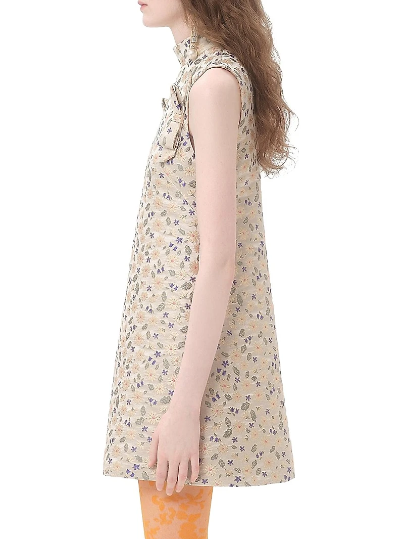 Short Mini Dress Garden Lurex Jacquard