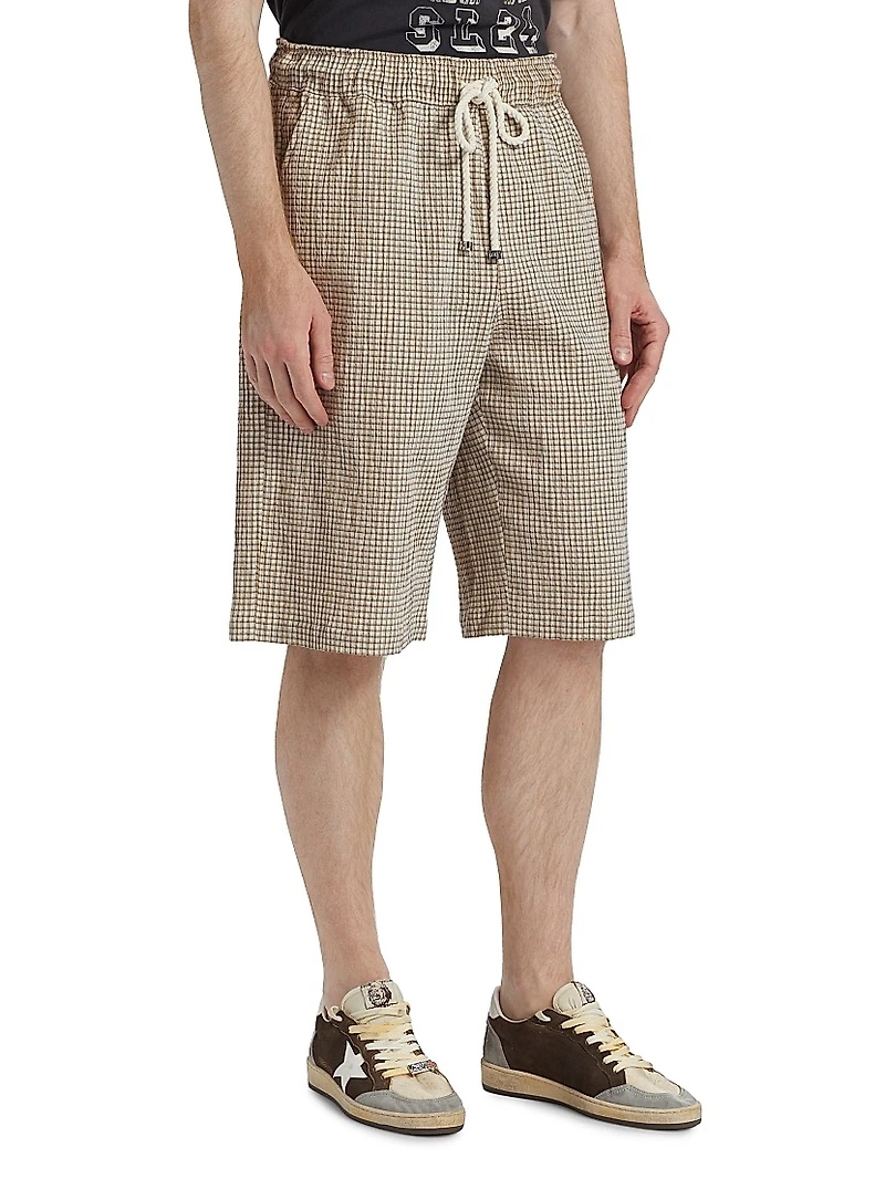 Plaid Seersucker Baggy Shorts