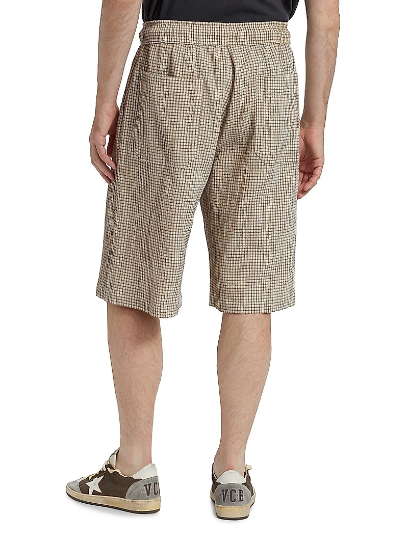Plaid Seersucker Baggy Shorts