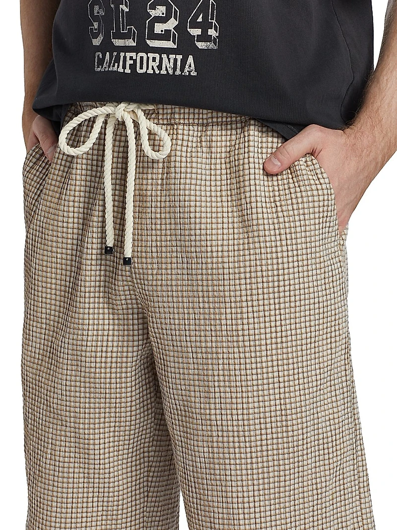 Plaid Seersucker Baggy Shorts