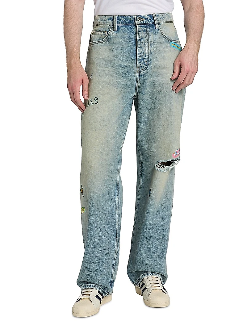 Bandage Baggy Straight Jeans