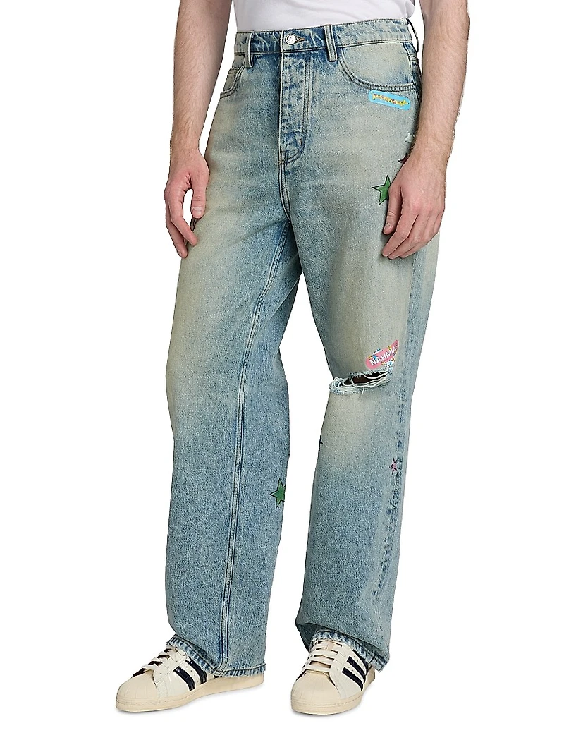 Bandage Baggy Straight Jeans
