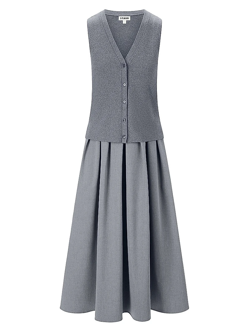 Madeline Mixed-Media Midi-Dress