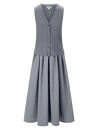 Madeline Mixed-Media Midi-Dress