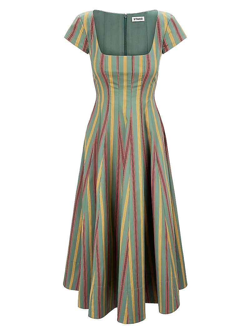Wells Striped Stretch-Cotton Square-Neck Midi-Dress