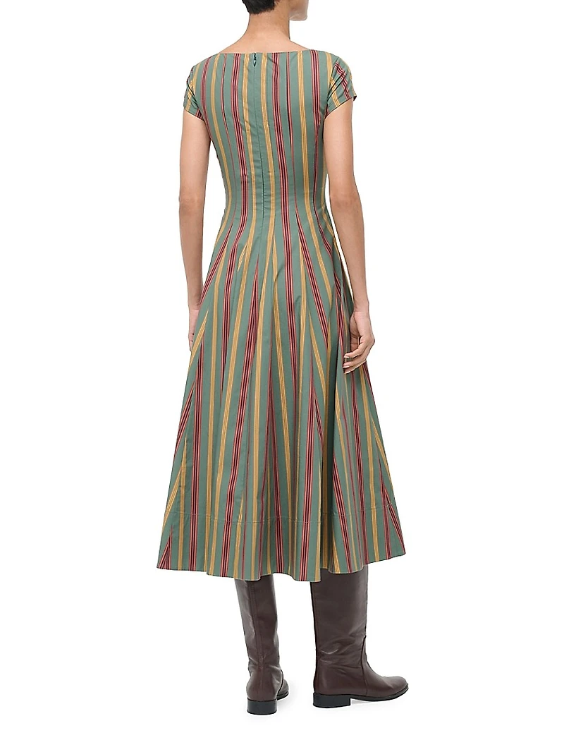 Wells Striped Stretch-Cotton Square-Neck Midi-Dress
