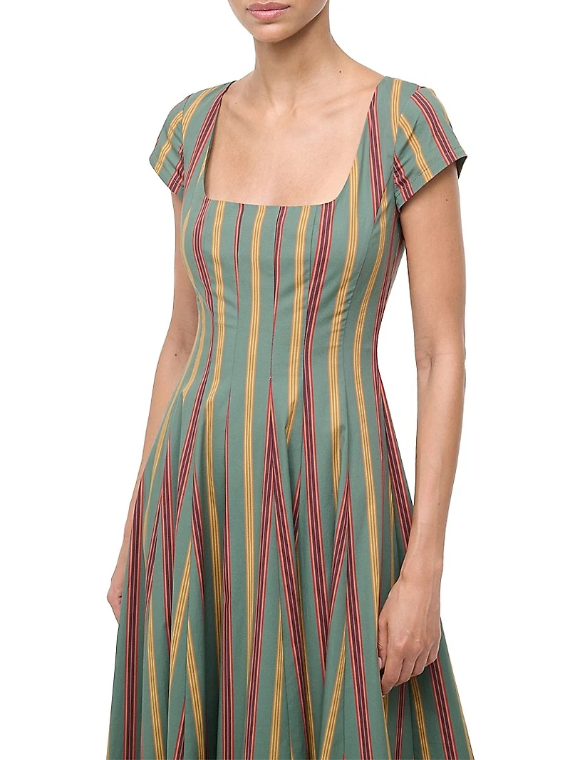 Wells Striped Stretch-Cotton Square-Neck Midi-Dress