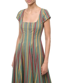 Wells Striped Stretch-Cotton Square-Neck Midi-Dress
