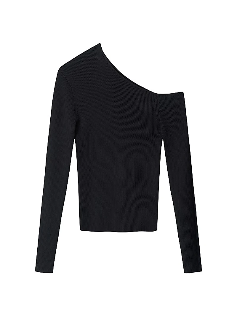 Lois Rib-Knit One-Shoulder Sweater