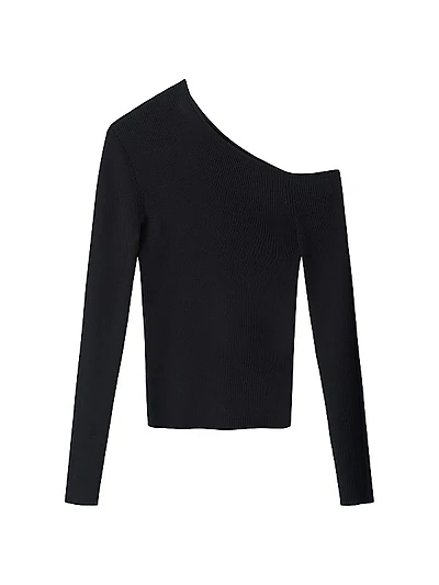 Lois Rib-Knit One-Shoulder Sweater