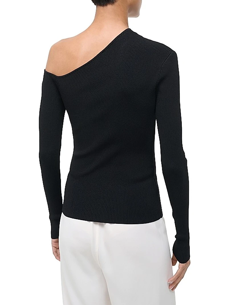 Lois Rib-Knit One-Shoulder Sweater