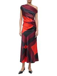Phare Abstract Stretch-Silk One-Shoulder Dress