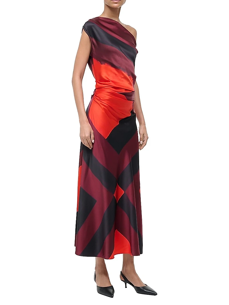 Phare Abstract Stretch-Silk One-Shoulder Dress