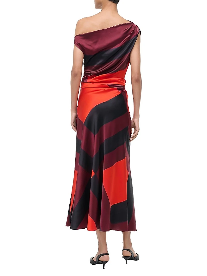 Phare Abstract Stretch-Silk One-Shoulder Dress