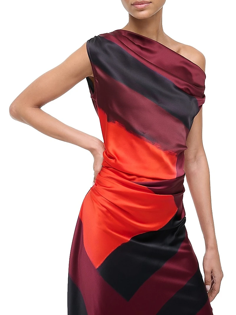 Phare Abstract Stretch-Silk One-Shoulder Dress