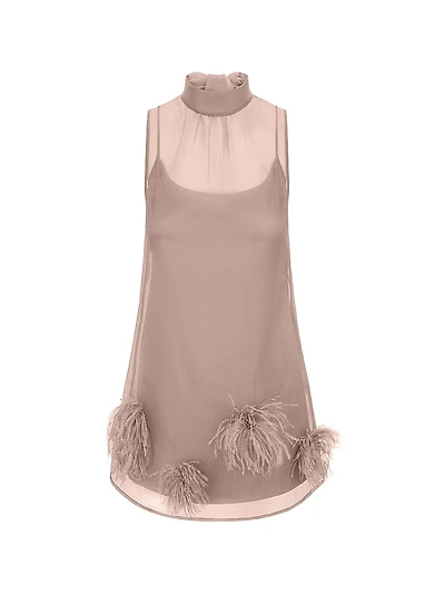 Albee Feather-Embellished Mesh Minidress